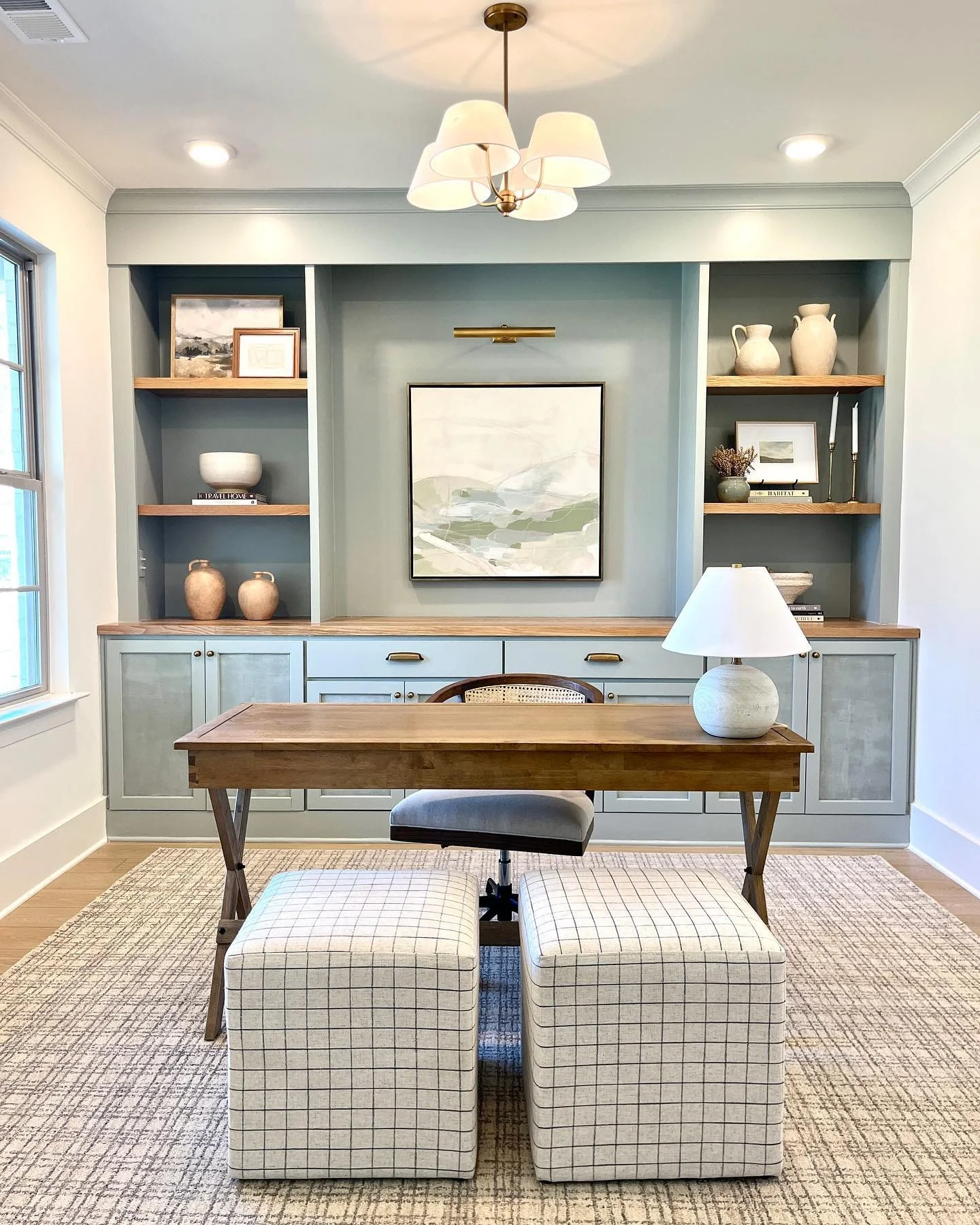 14. Classic Built-In Office in Blue-Green & Warm Brass (Home Office Decor Ideas)