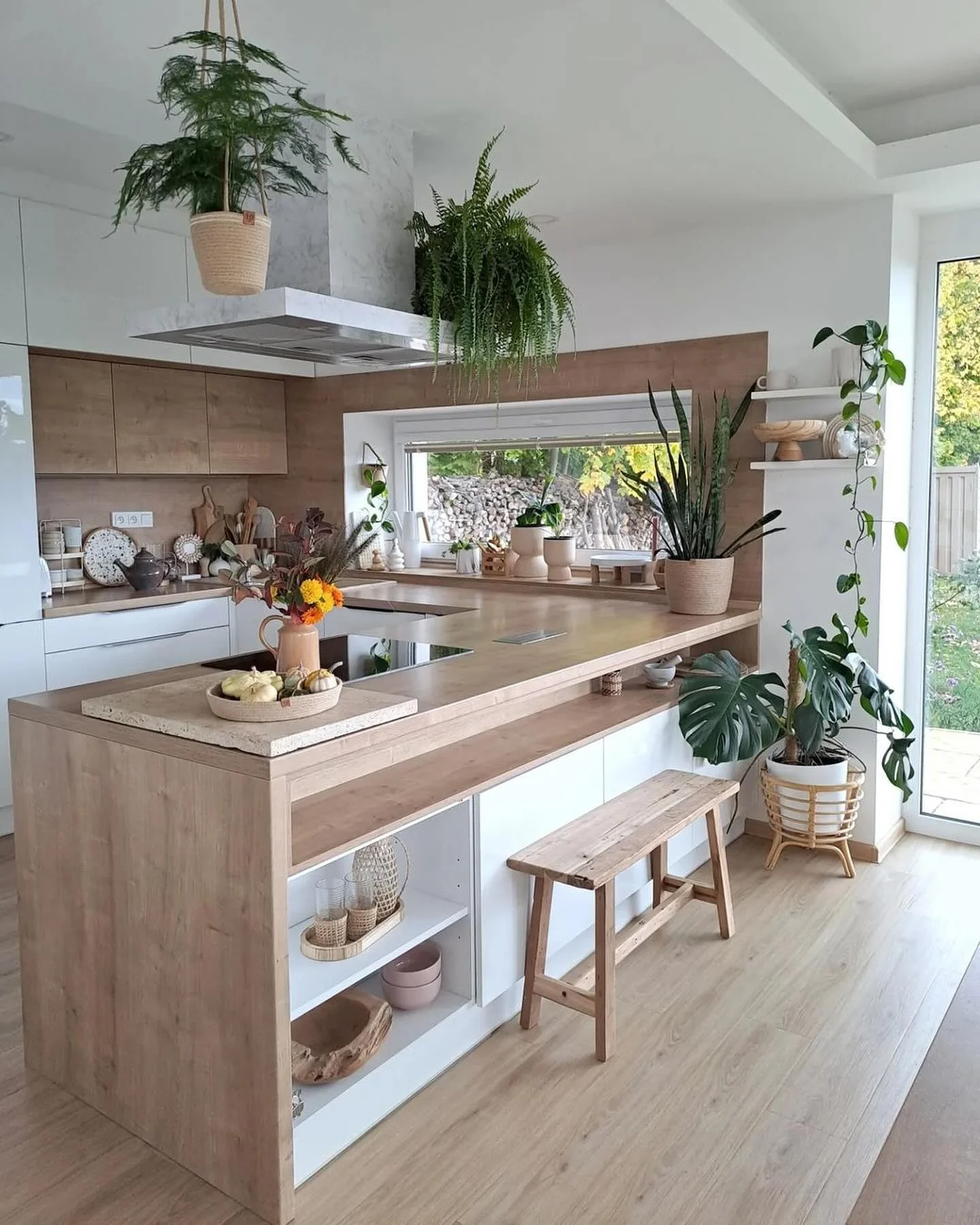 Nature-Inspired Bohemian Kitchen with Organic Wood