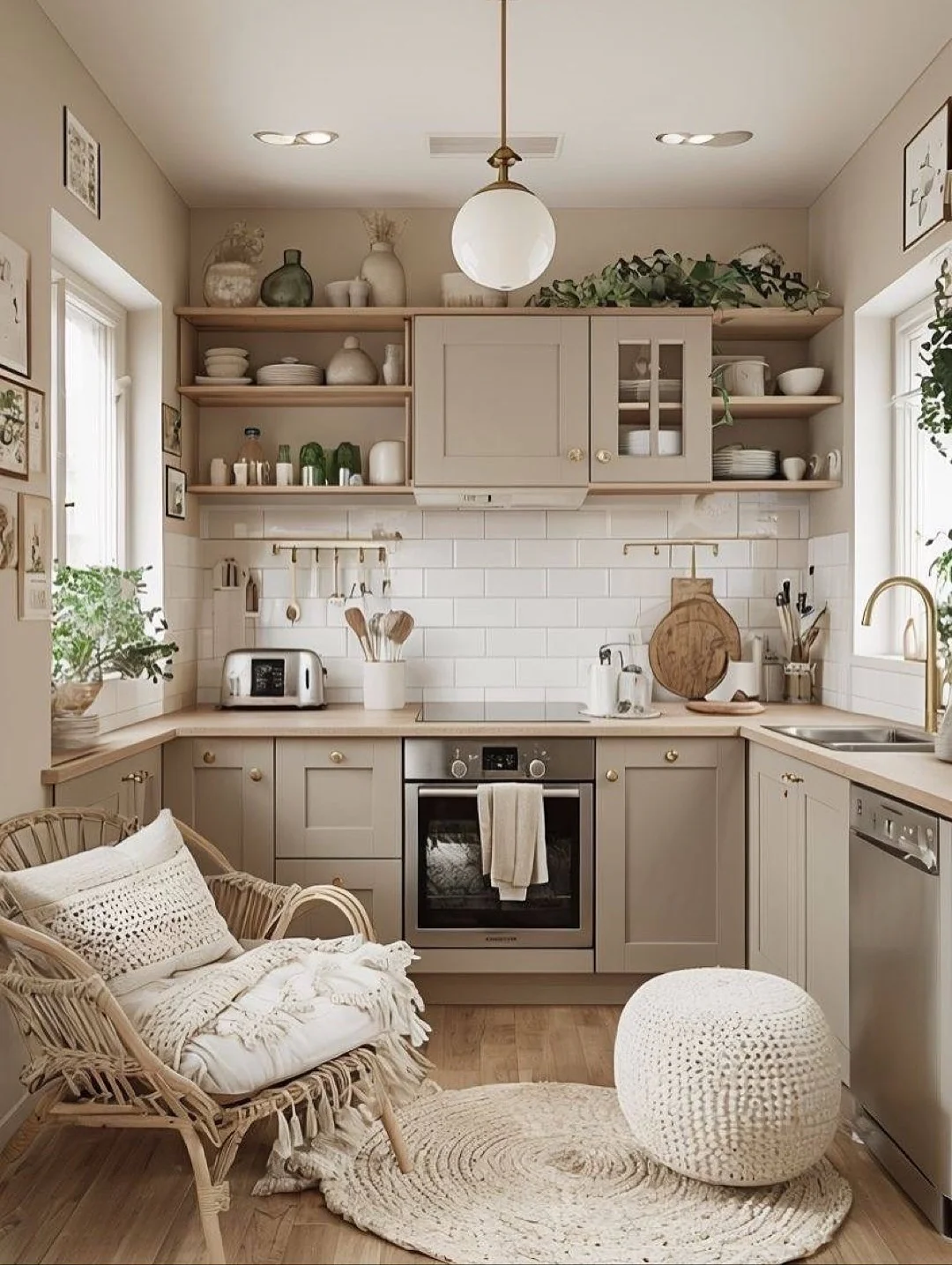Open-Shelf Bohemian Kitchen with Earthy Layers