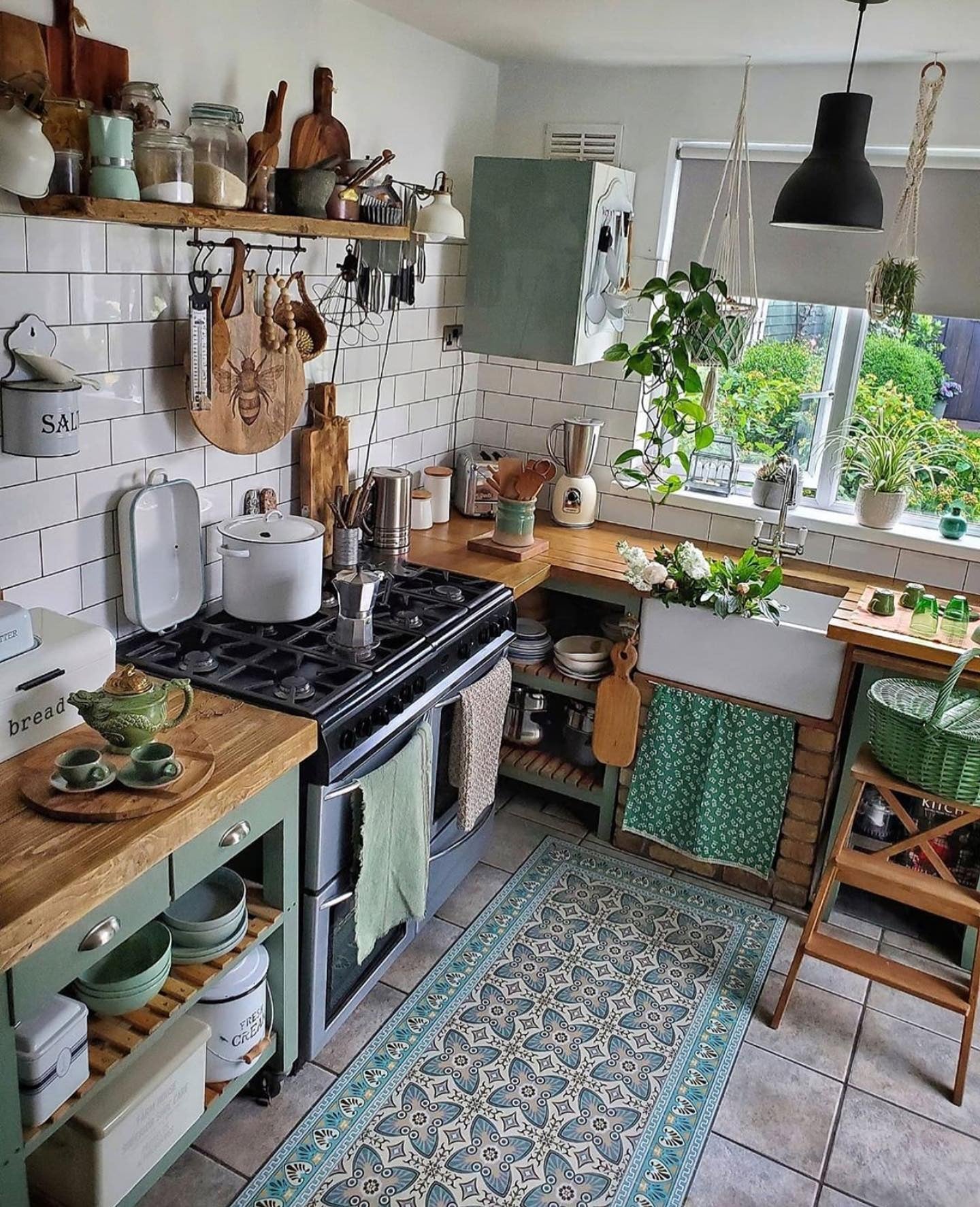 Green-Accented Boho Kitchen with Handmade Charm