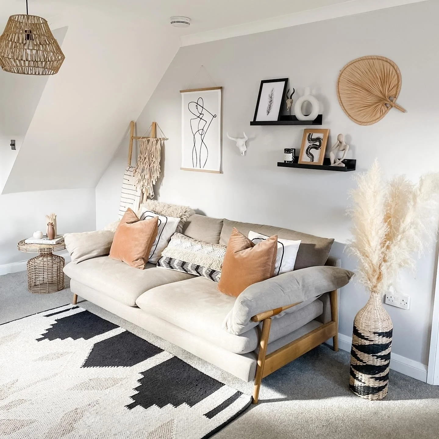 Cozy Minimal Living Room in Sand and Black