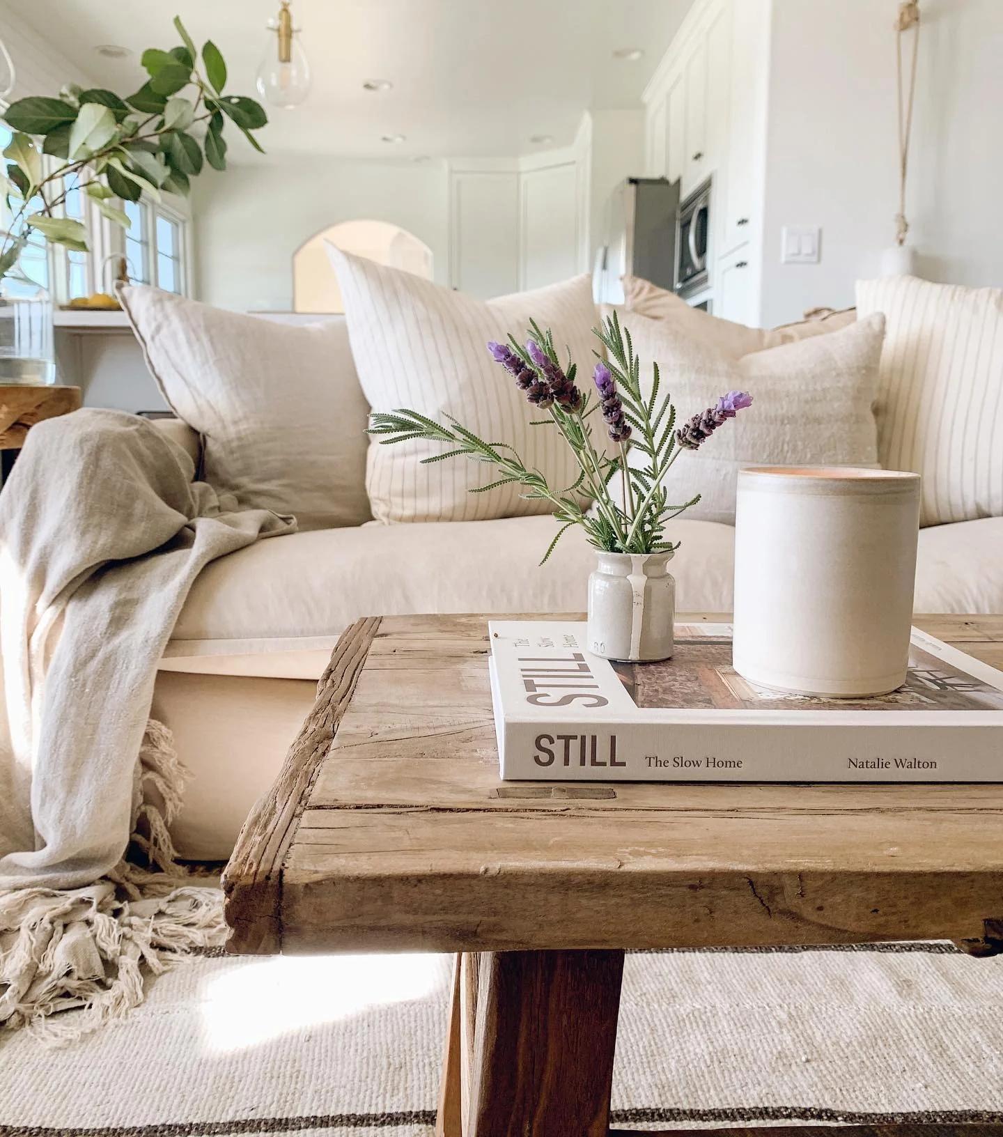 Neutral Textured Living Room in Linen and Warm Wood