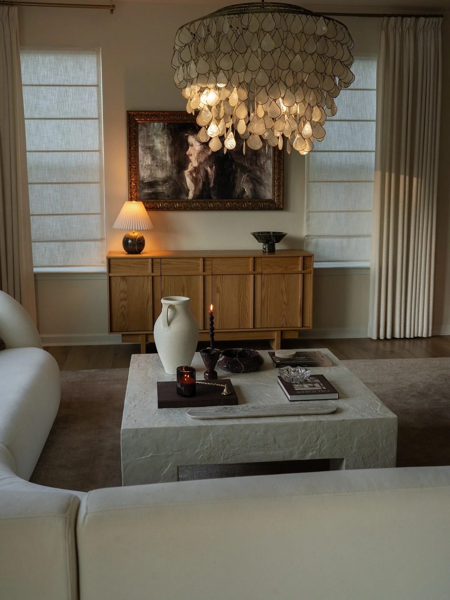 Elegant Minimal Living Room in Cream and Warm Oak