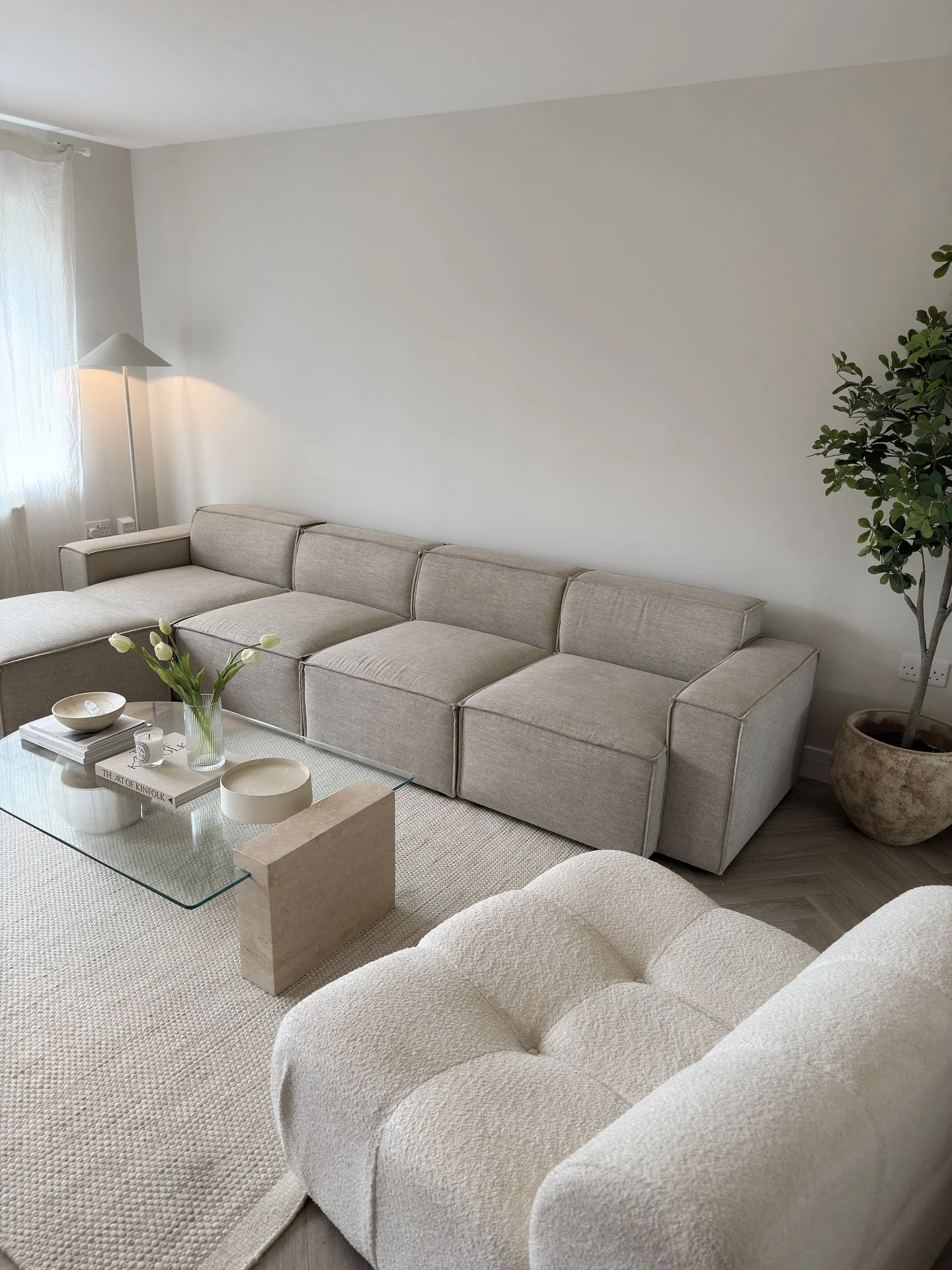 Contemporary Minimal Living Room in Light Taupe and Soft White