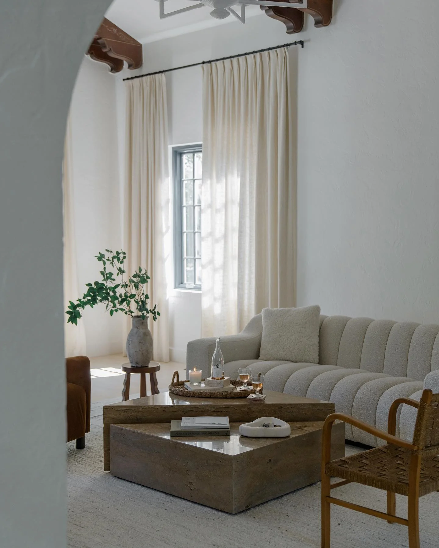 European-Inspired Minimal Living Room in Cream and Warm Stone