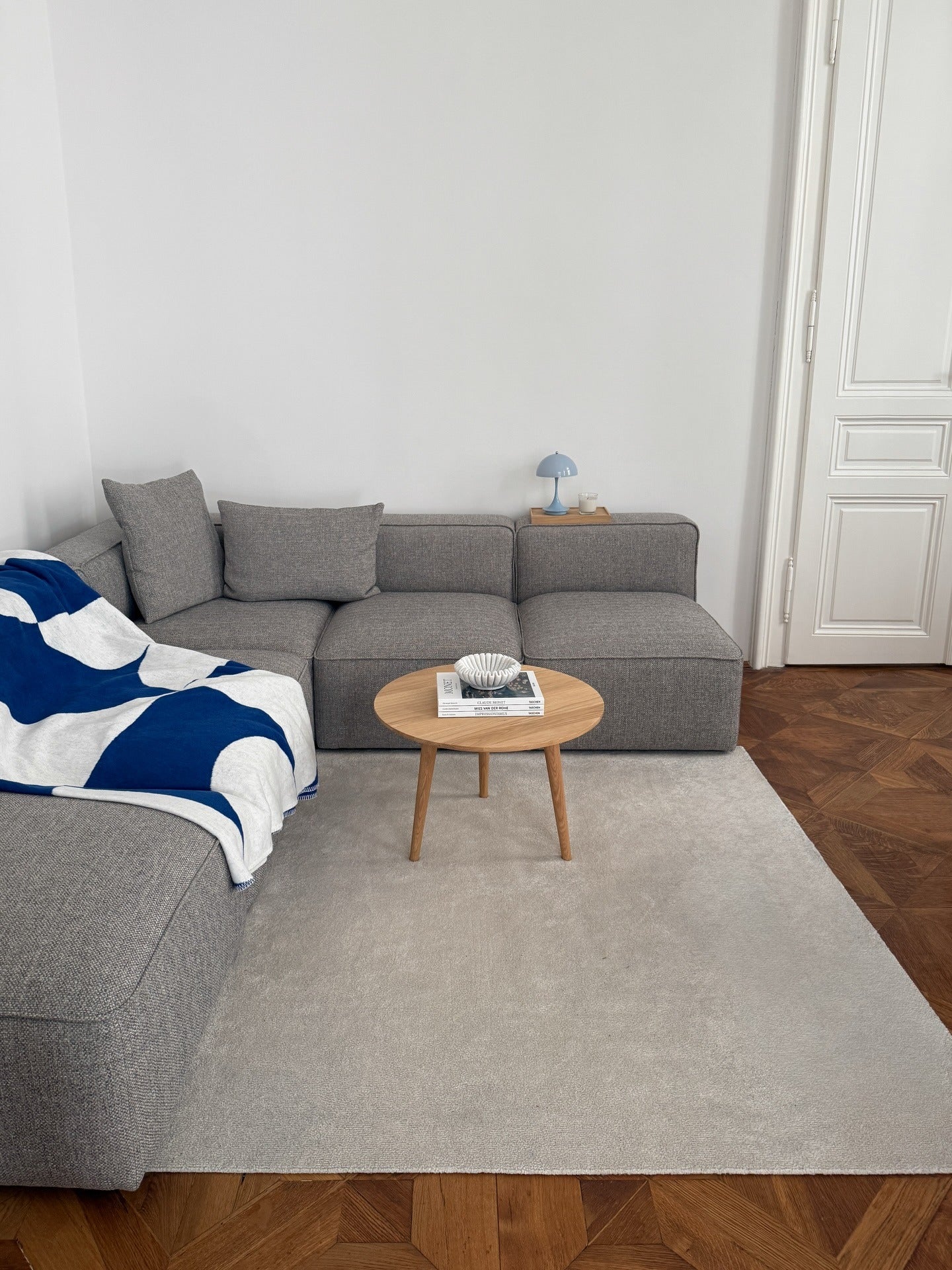 Scandinavian Minimal Living Room in Gray and Natural Wood