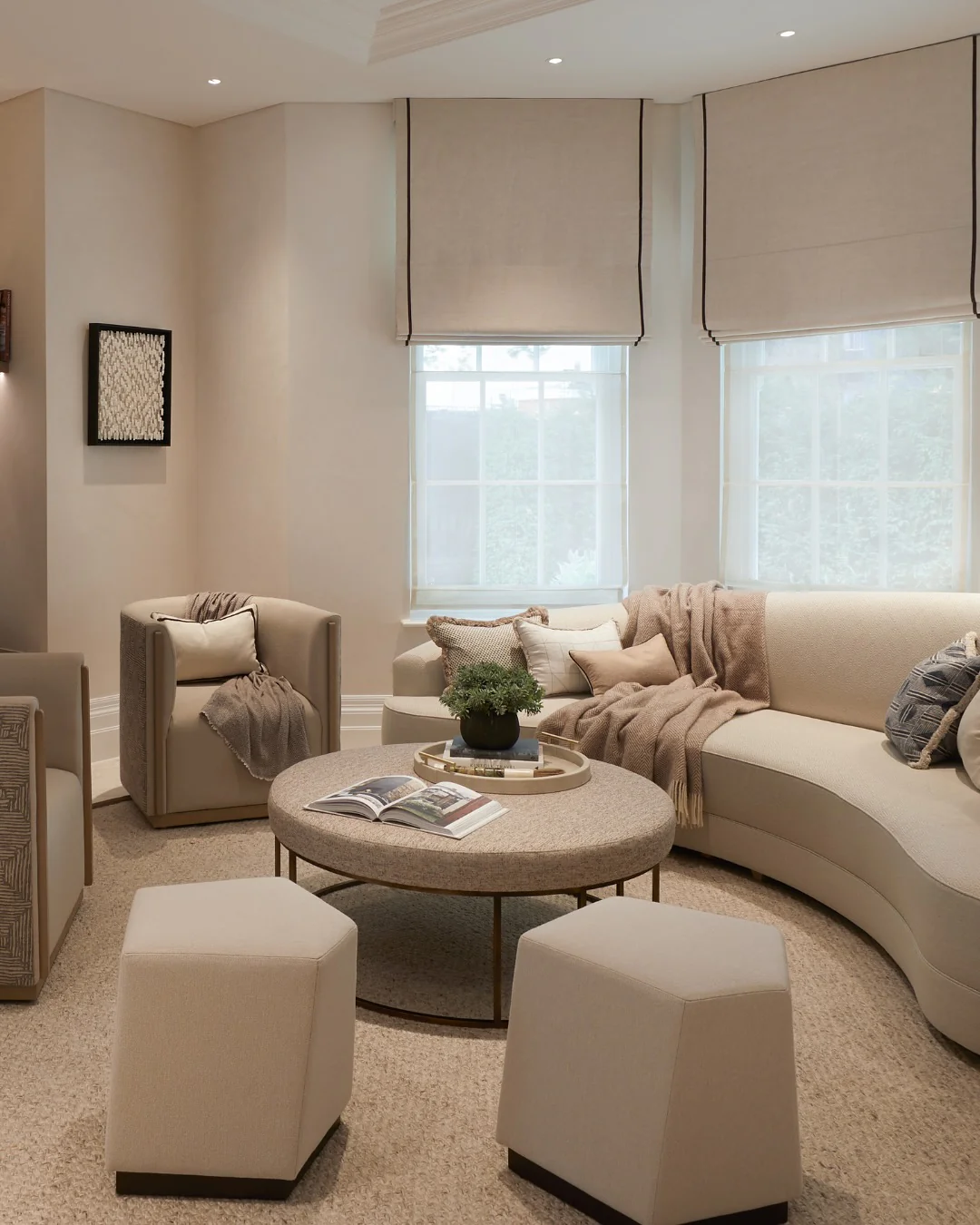 Streamlined Taupe Lounge with Curved Furnishings