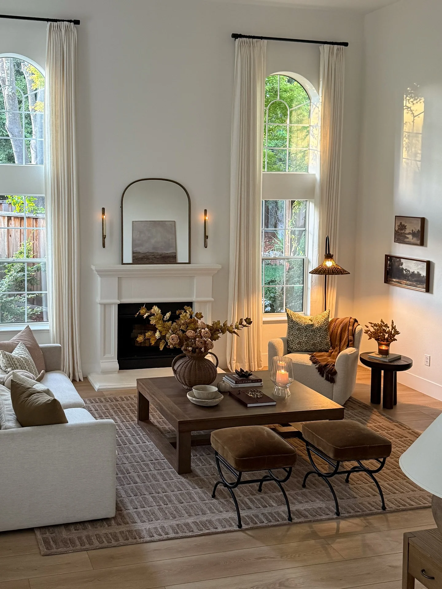 Bright and Refined Living Area with Soft Whites and Warm Woods