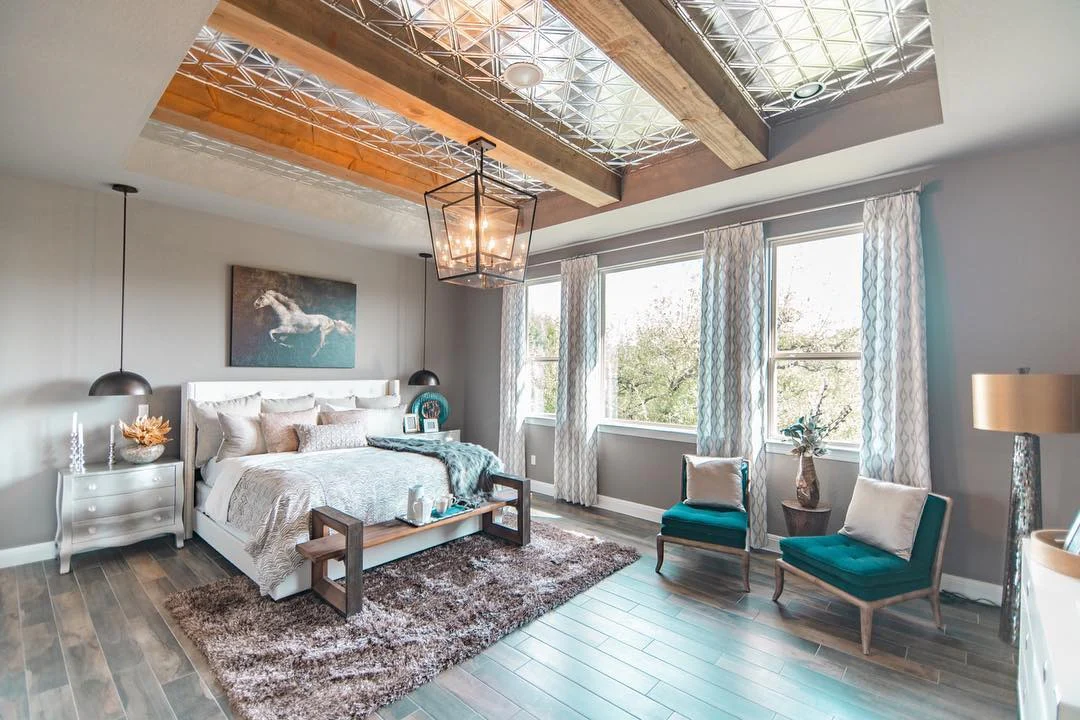 Eclectic Bedroom with Teal Highlights