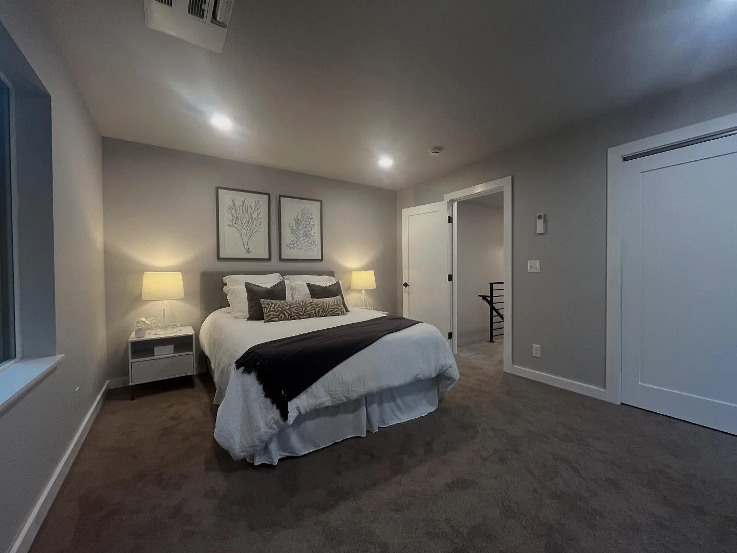 Modern Neutral Bedroom with Charcoal Highlights