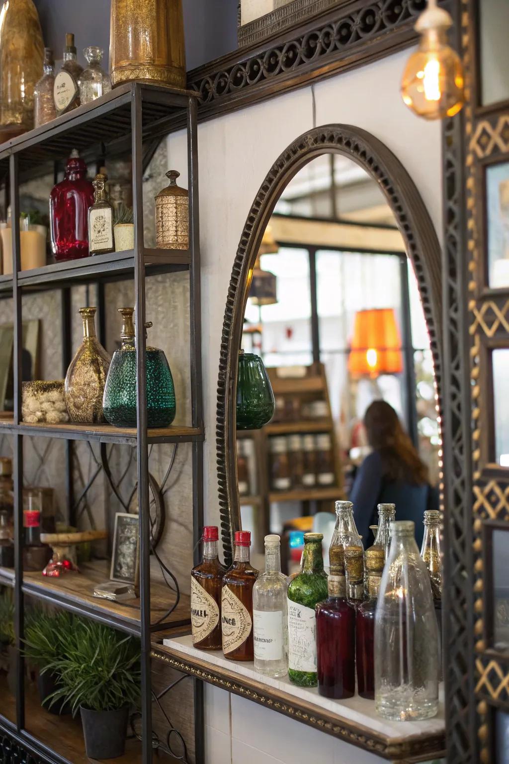Eclectic mixes of styles create a unique bar setup.