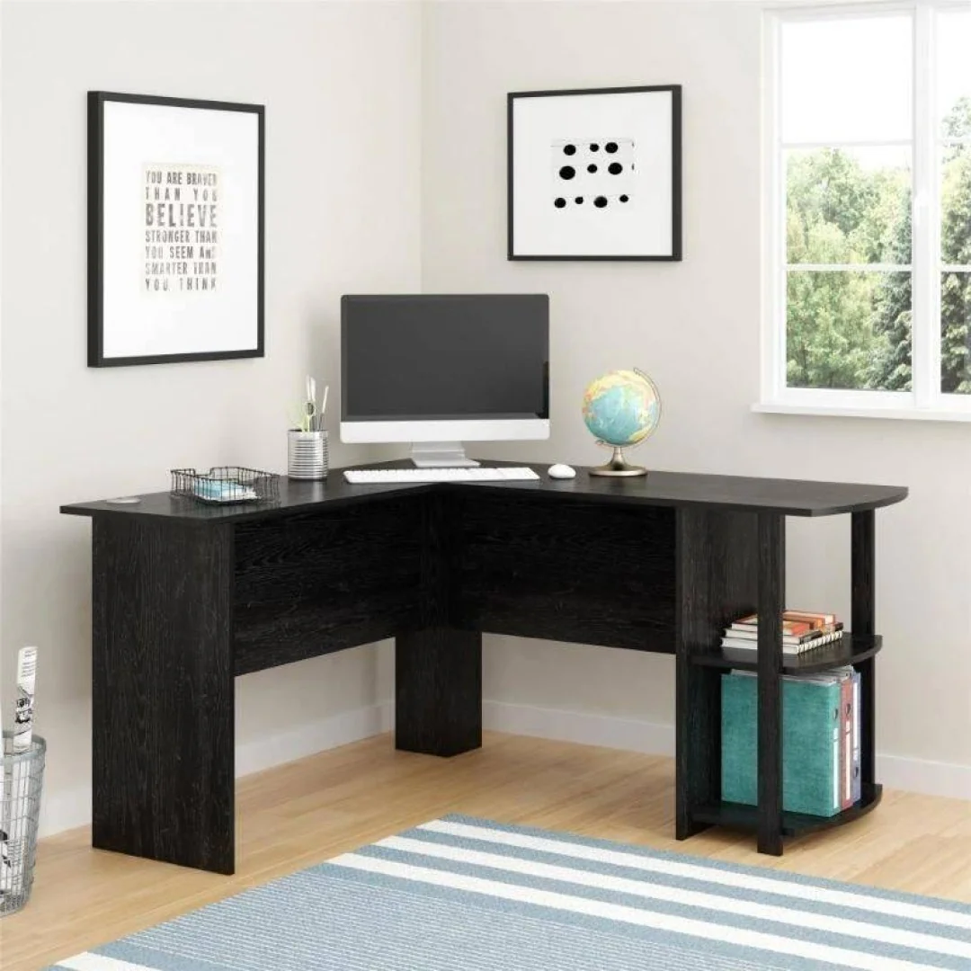 Optimized Corner Office with a Functional Black L-Shaped Desk