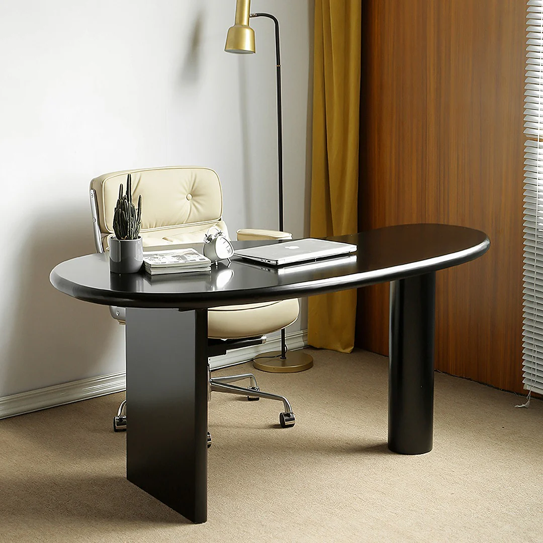 Mid-Century Modern Flair with an Oval Black Desk