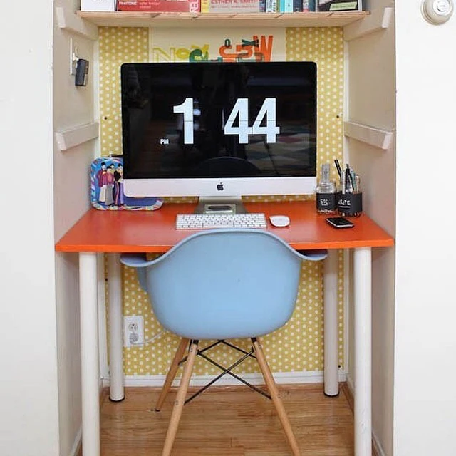 Vibrant Micro Desk with Retro Flair and Cheerful Colors (Tiny Home Office Ideas)