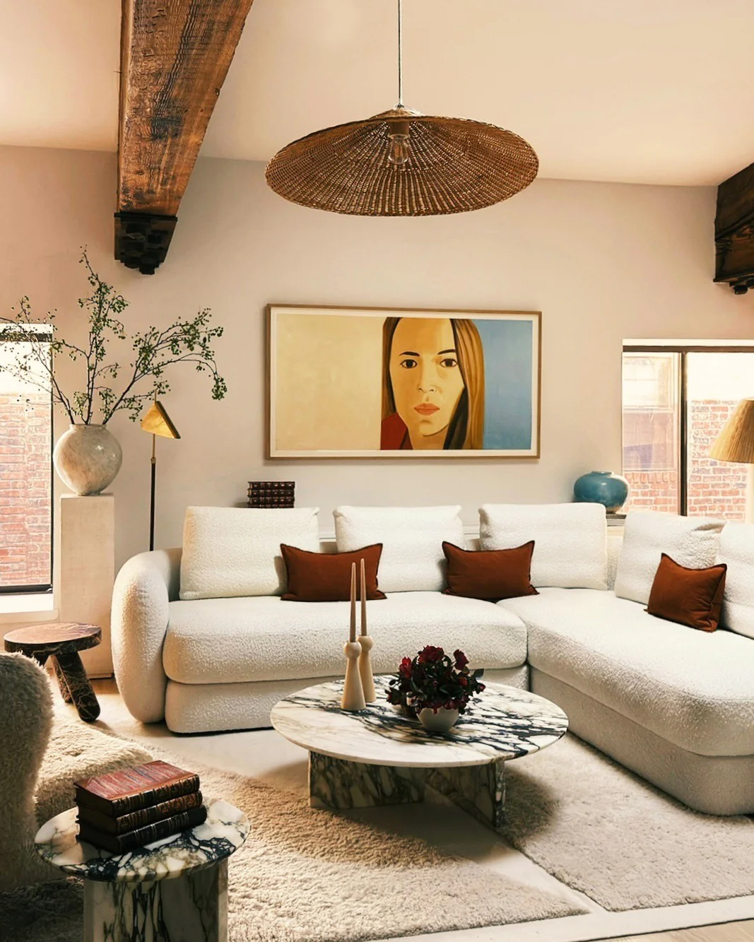 Modern Lounge Featuring Creamy Textures and Burnt Orange Details (Urban Living Room Ideas)