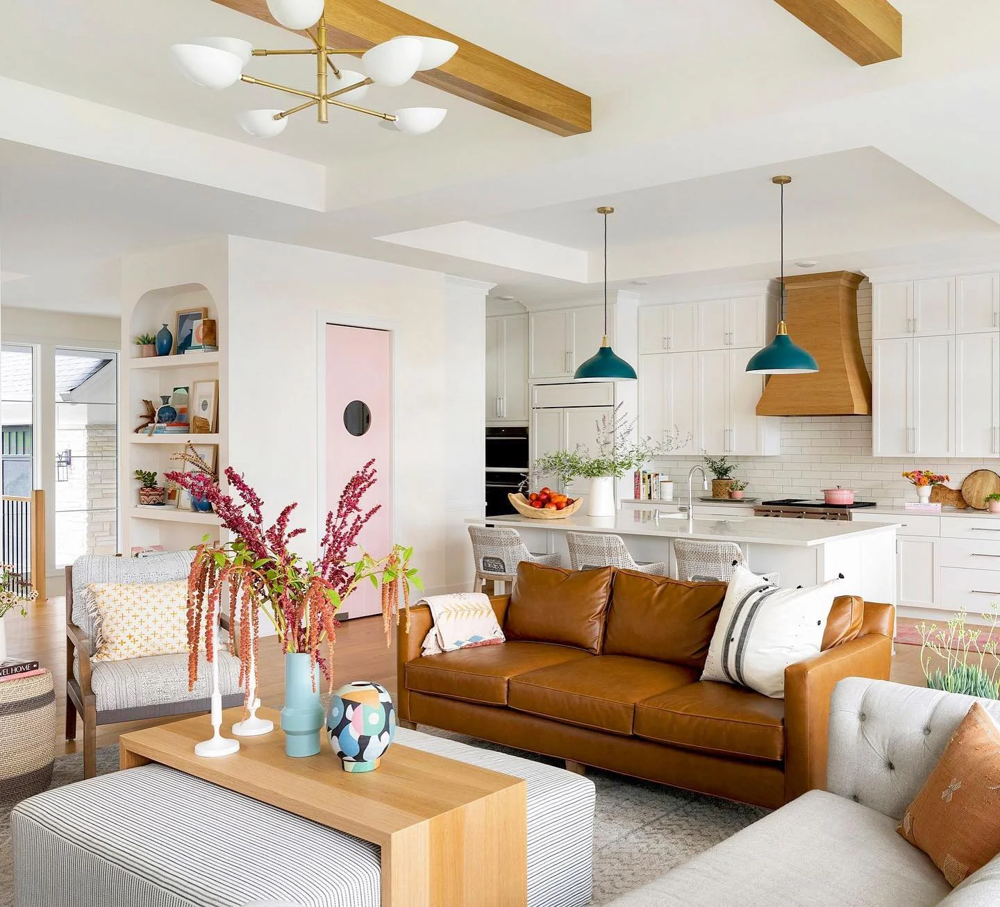 Vibrant Modern Living with Leather and Teal (Kitchen and Living Room Ideas)