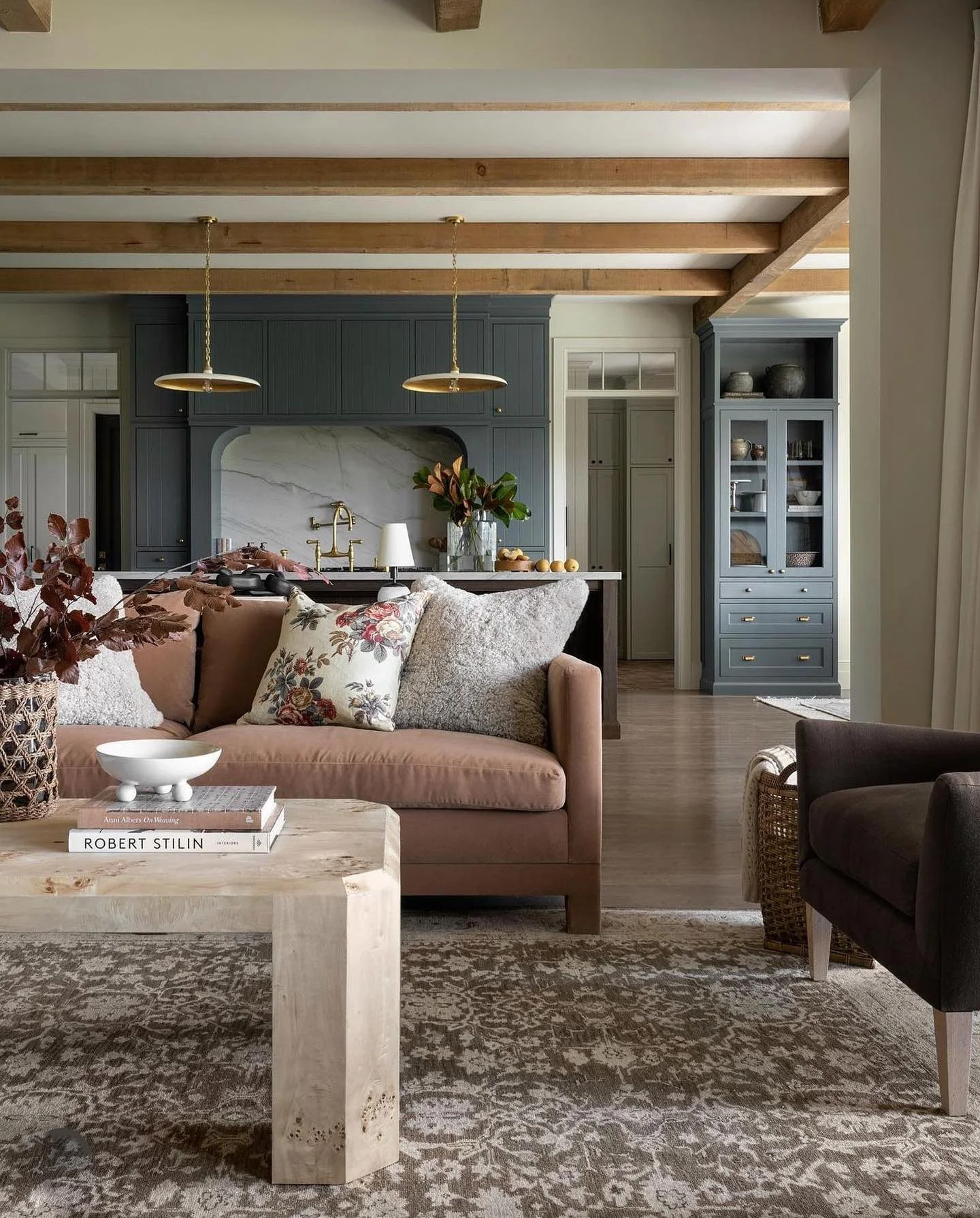 Refined Classic with Moody Blues and Taupe (Kitchen and Living Room Ideas)