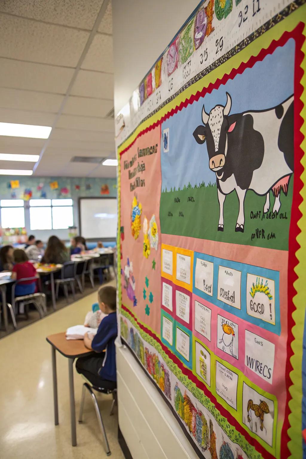 A'Moo-ving into Great Learning' board that celebrates educational progress