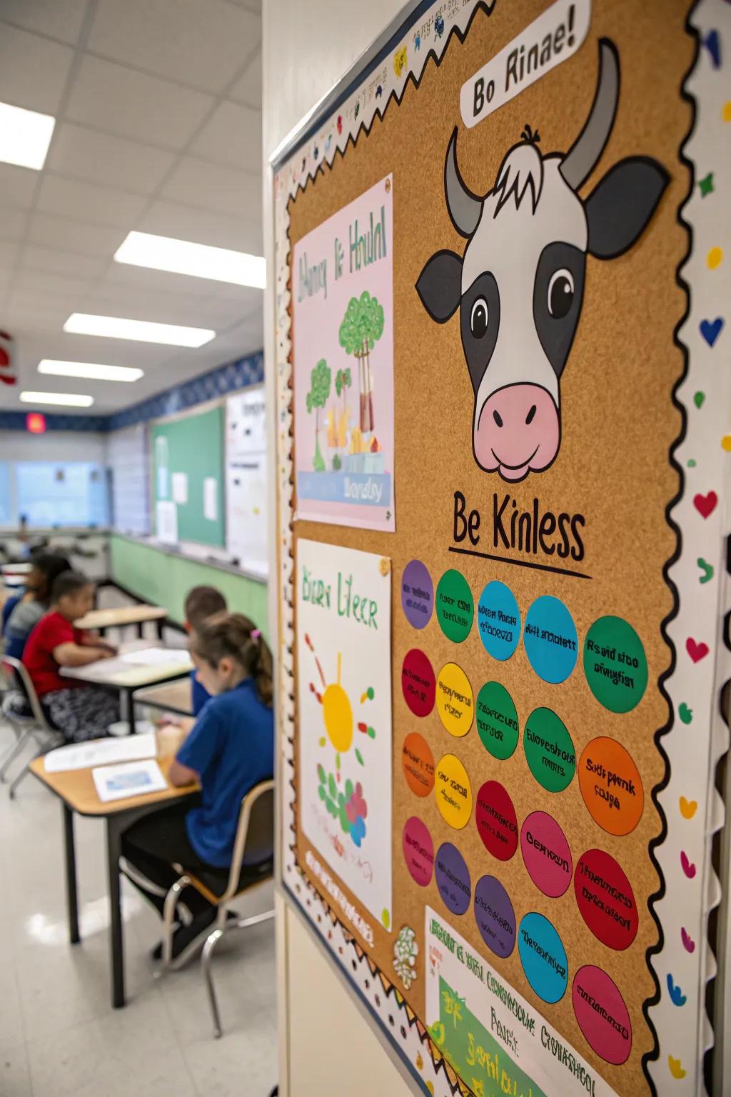 A'Cows of Kindness' board encouraging positive behavior