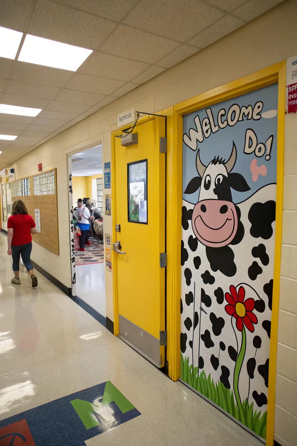 A'Welcome to Our Mooo-velous Classroom' door decor