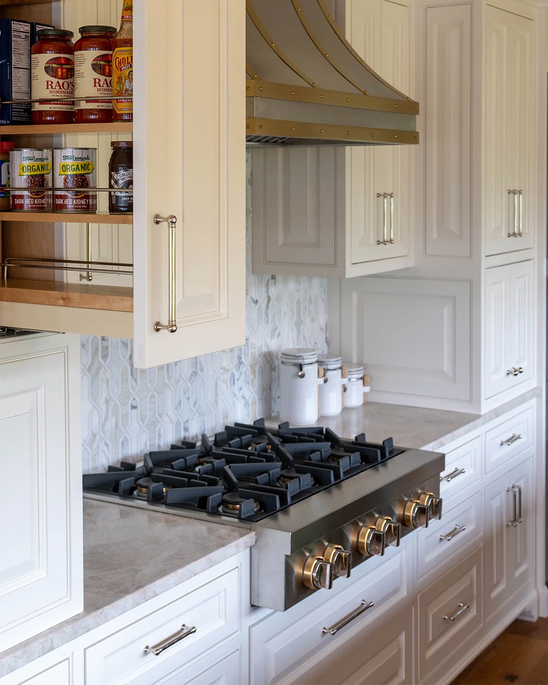 Classic White Kitchen with Delicate Metallic Touches (Kitchen Cabinet Ideas)