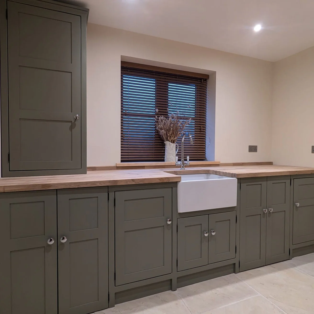 Rustic Farmhouse Vibes with Olive Green Cabinets (Kitchen Cabinet Ideas)
