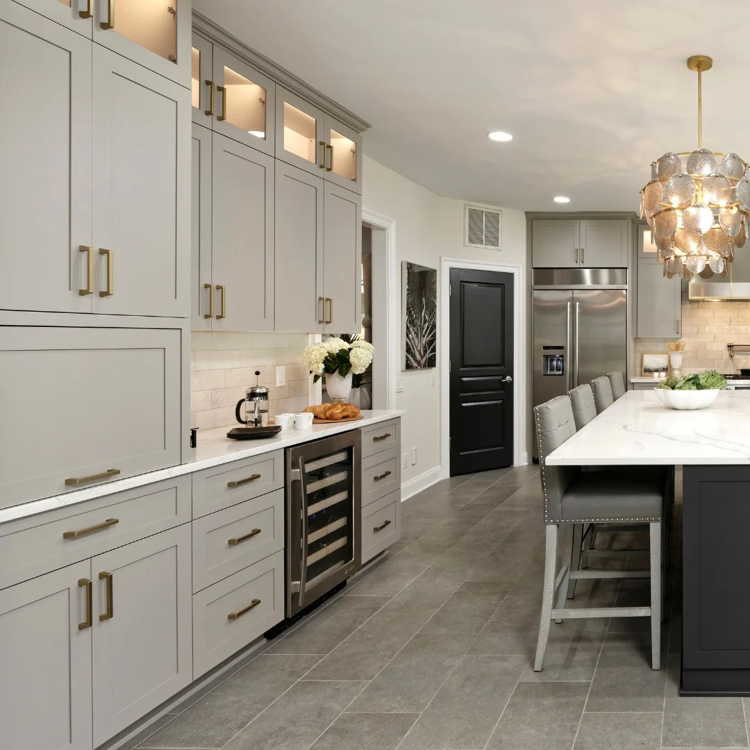 Refined Greige Cabinets with Brushed Brass Details (Kitchen Cabinet Ideas)