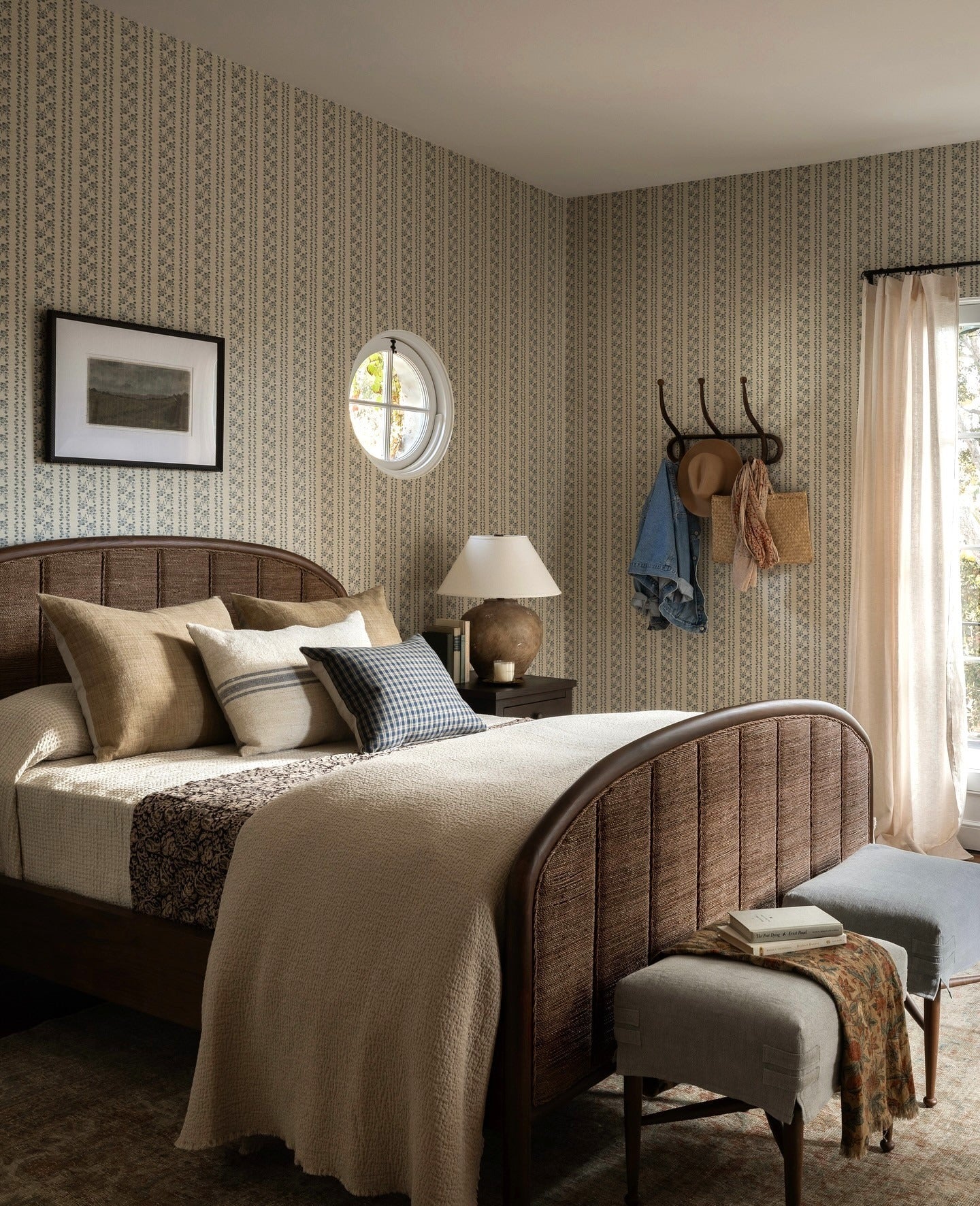 3. Cozy Rustic Neutrals (Wallpaper Ideas for Bedroom)