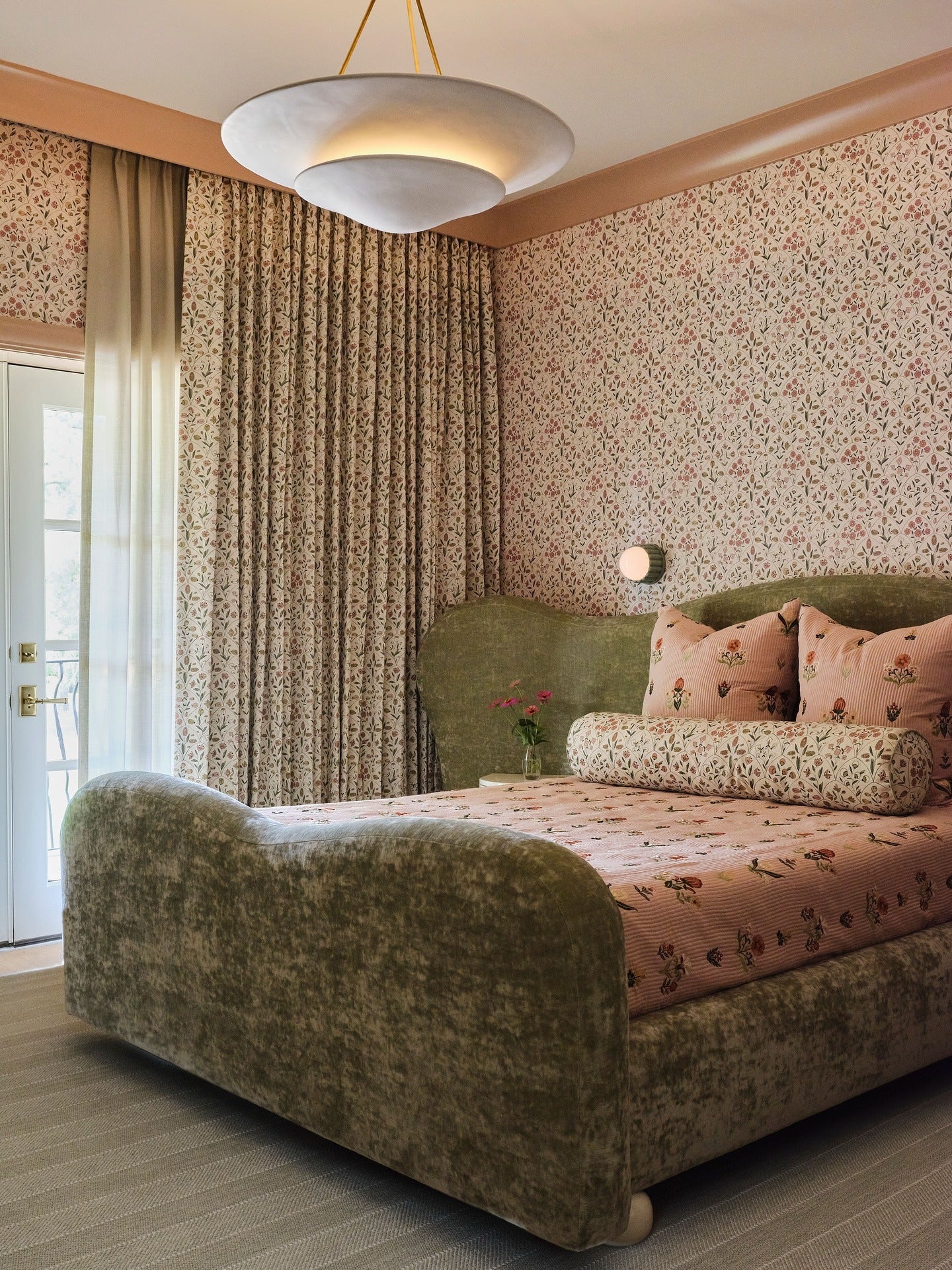 2. Romantic Blush and Olive Garden (Wallpaper Ideas for Bedroom)