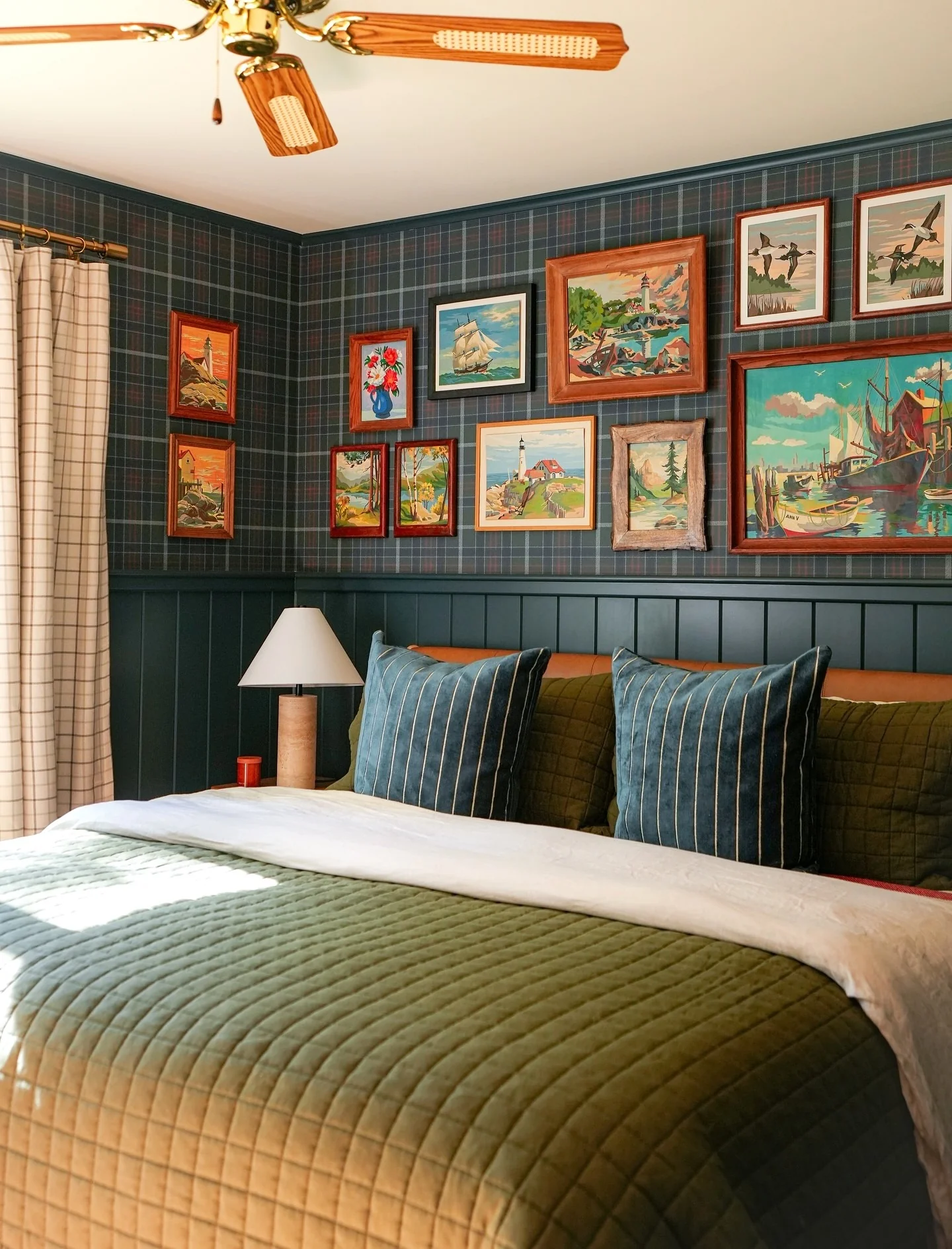 13. Lodge-Inspired Plaid and Olive Retreat (Wallpaper Ideas for Bedroom)