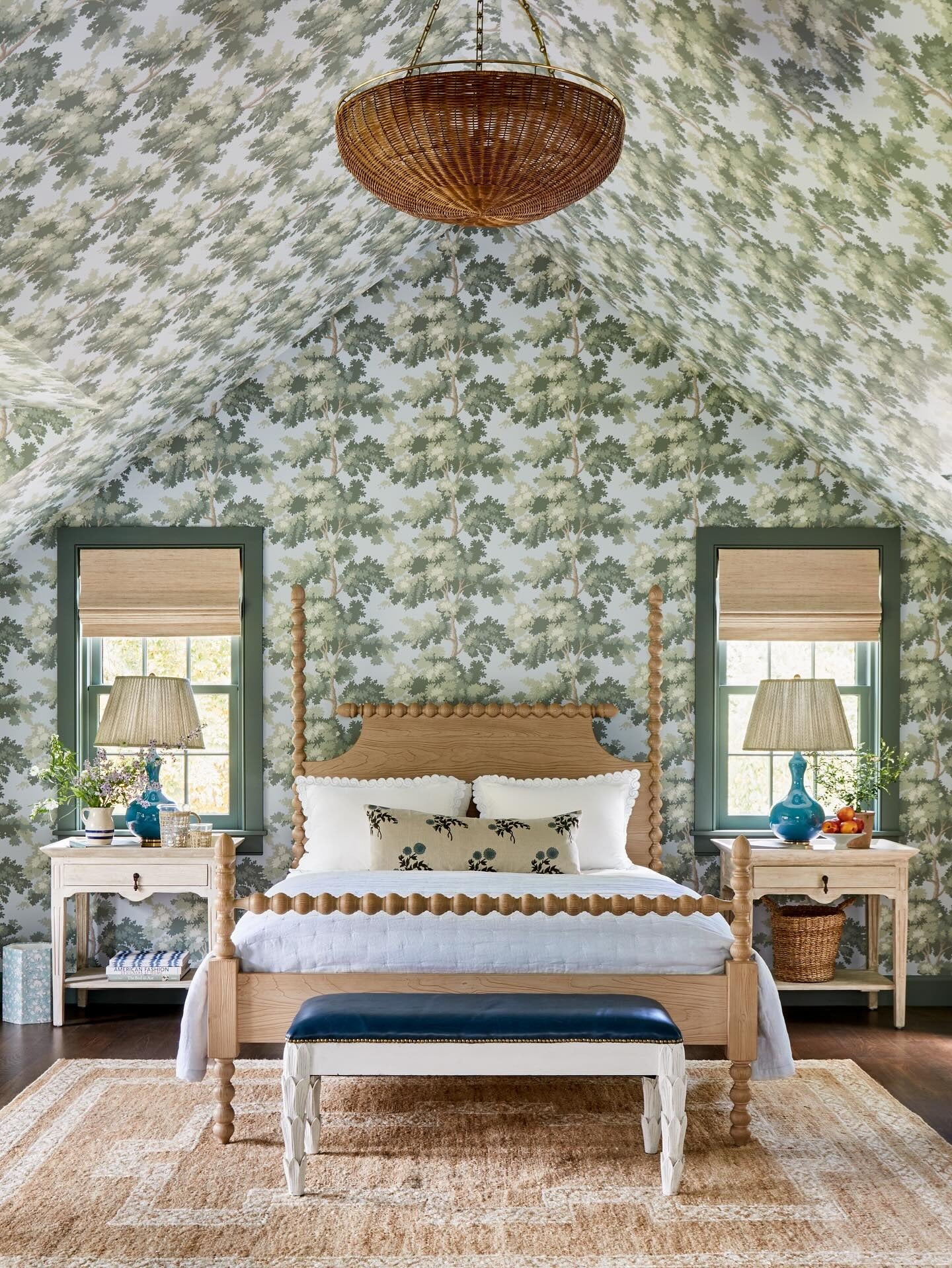 11. Serene Leafy Sanctuary in Sage and Cream (Wallpaper Ideas for Bedroom)