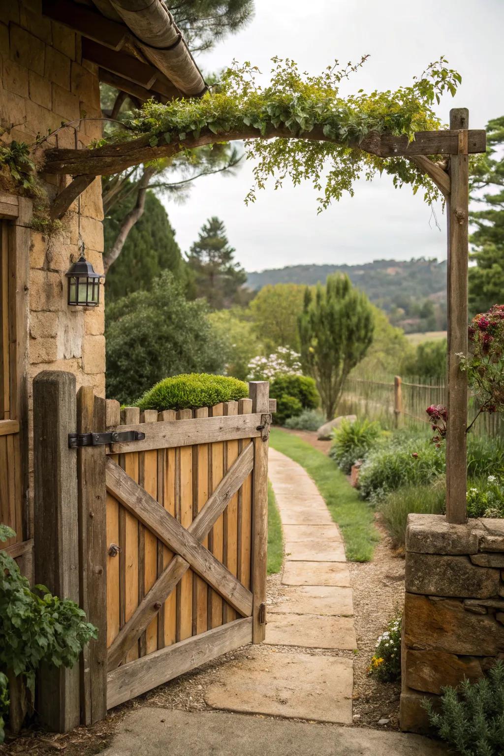 A gate with rustic wood charm.