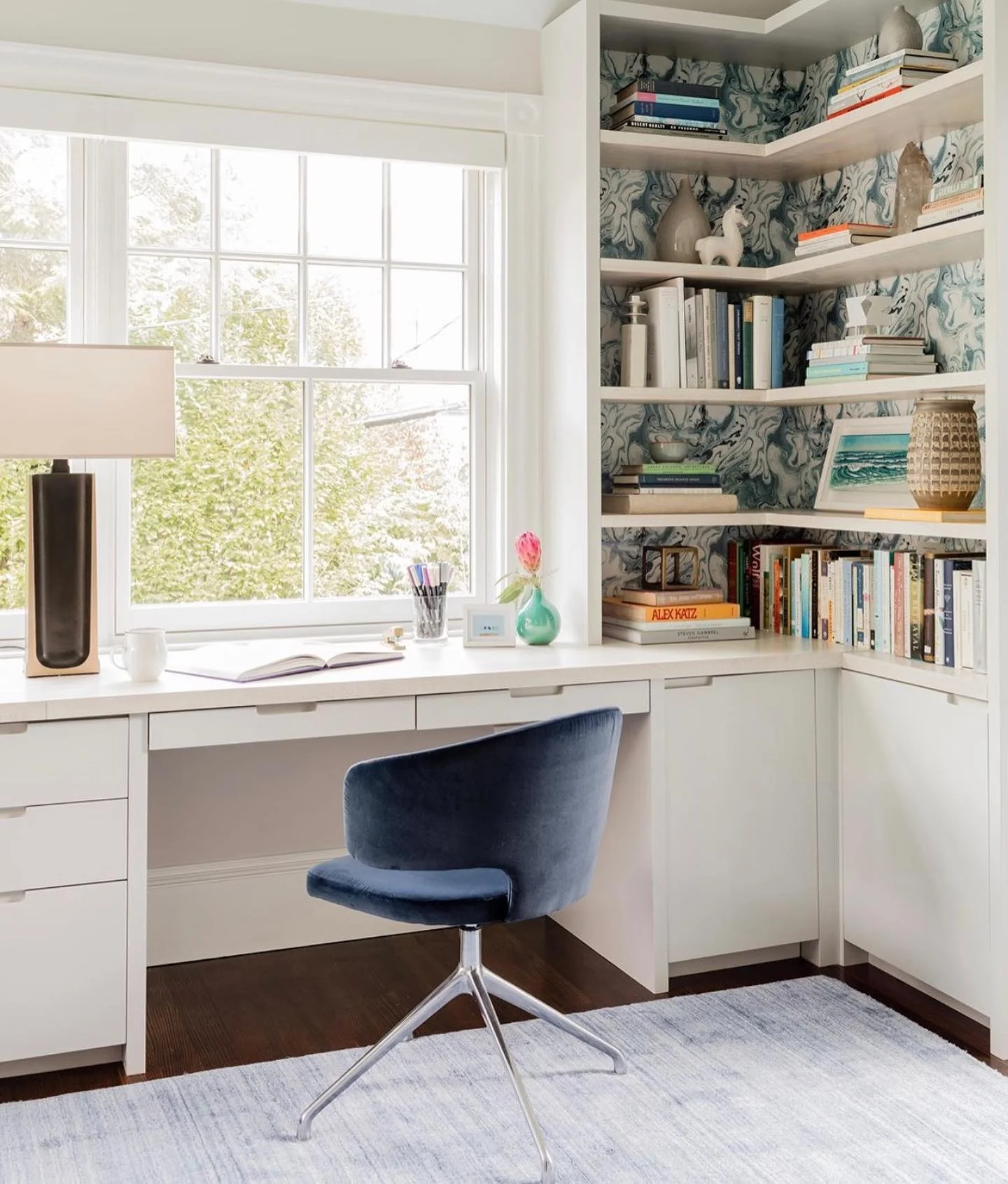 Sleek Corner Library with Custom Built-Ins