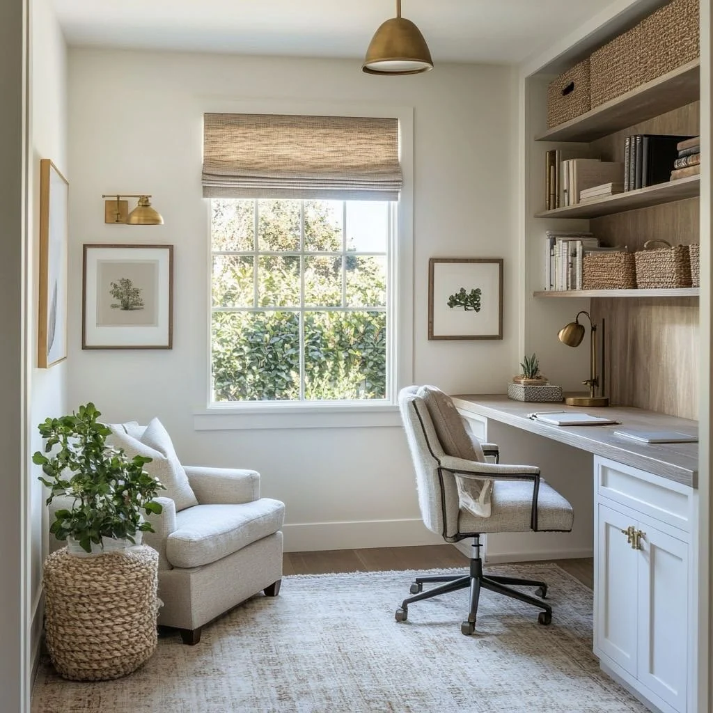 Compact Workspace Enhanced with Brass Accents