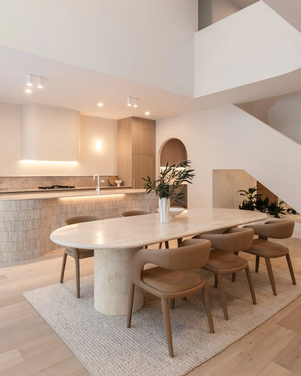 Streamlined Stone and Beige with Minimalist Flair (Kitchen Centerpiece Ideas)