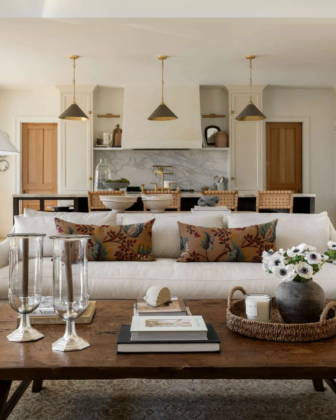 Balanced Neutral Living Room with Brown and Gold Pillows