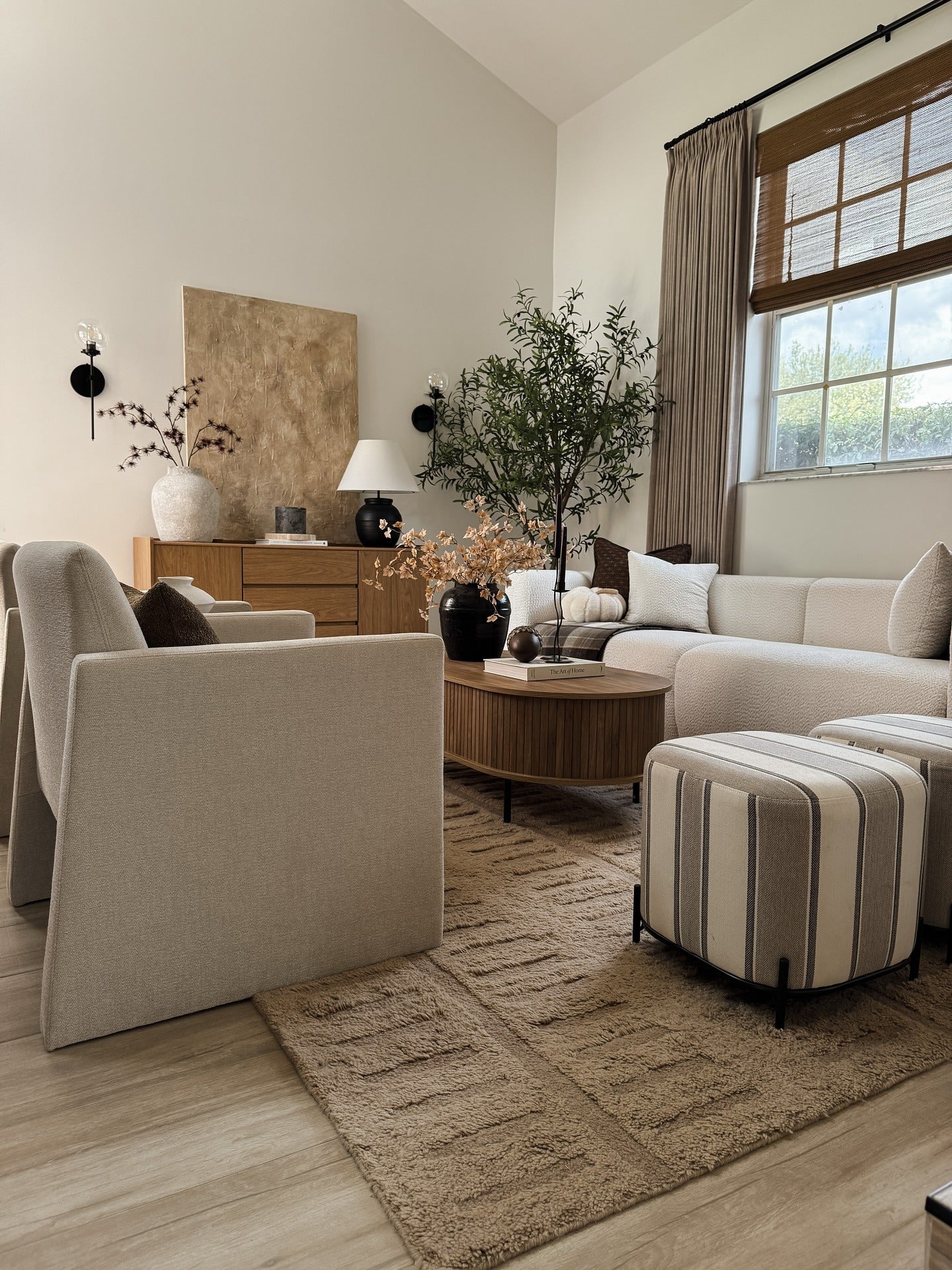 Contemporary Living Room with Cream and Taupe Furniture