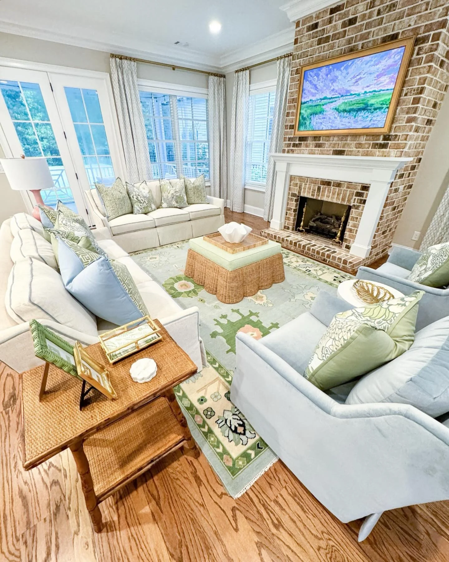 Refreshing Coastal Green and Blue Living Room