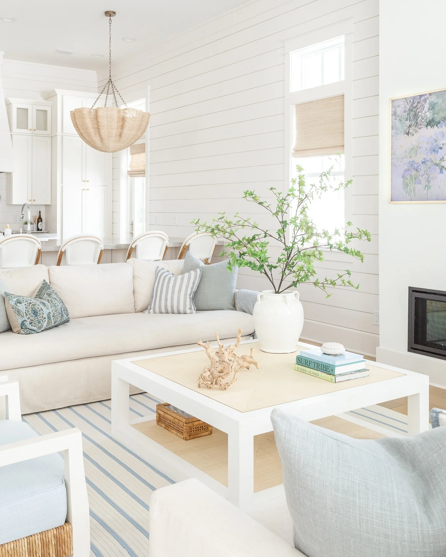 Classic White and Blue Coastal Living Room