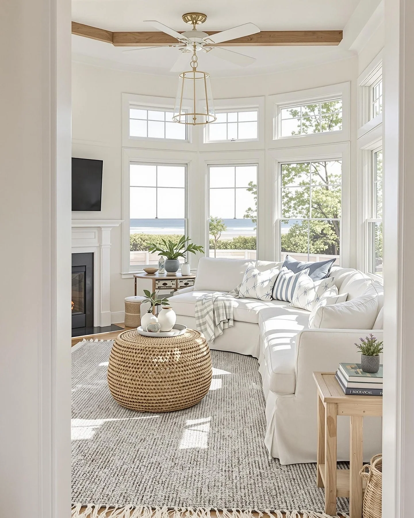 Sunlit Coastal Bay Window Living Room