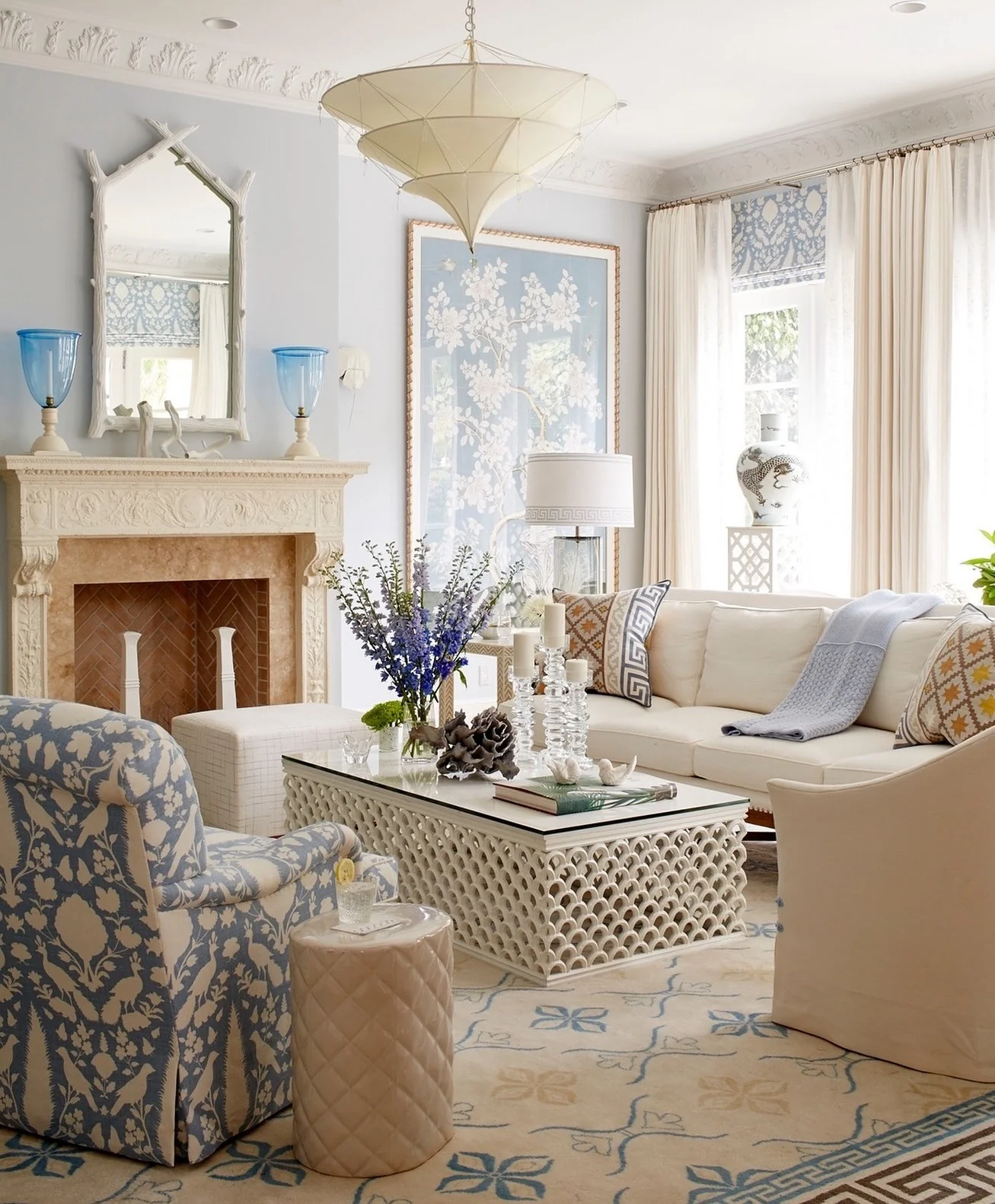 Elegant Coastal Patterned Living Room