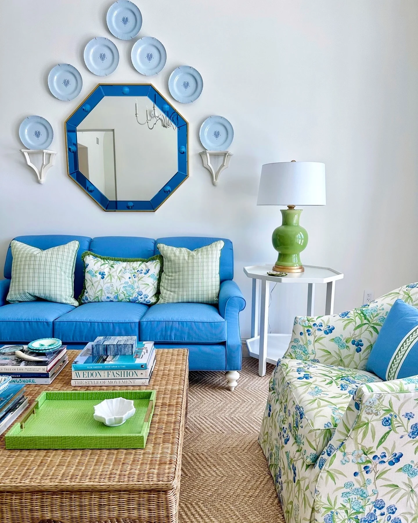 Energetic Coastal Patterned Living Room