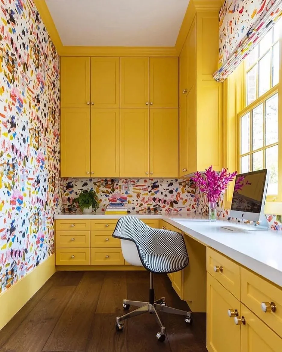 Bold Built-In Yellow Office Whimsical Wallpaper