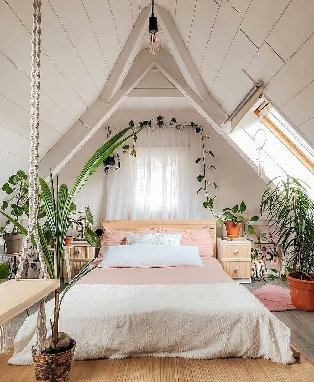 Inviting Attic Space with Gentle Green Accents