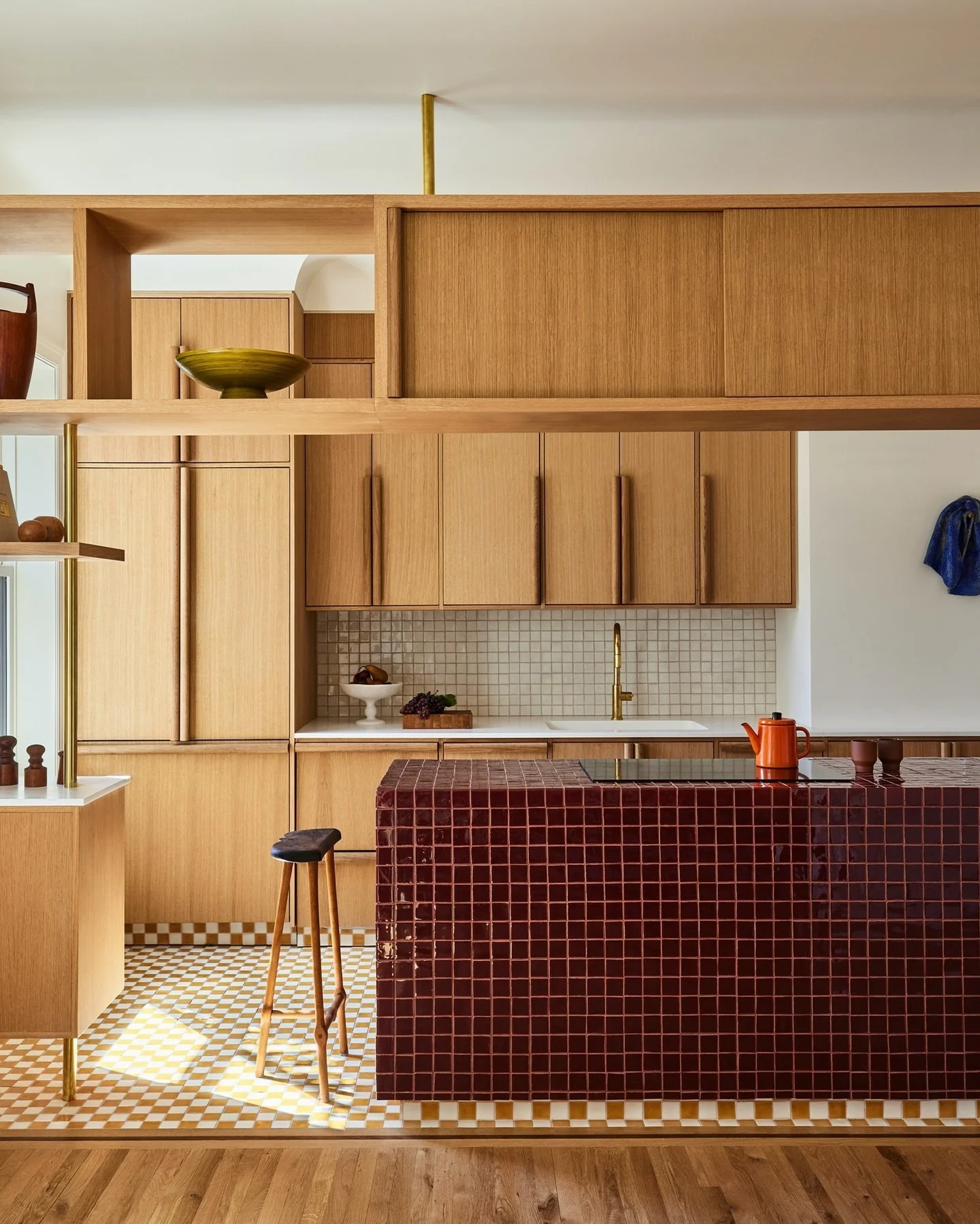 Mid-Century Flair with Geometric Patterns and Deep Hues (Wooden Kitchen Ideas)