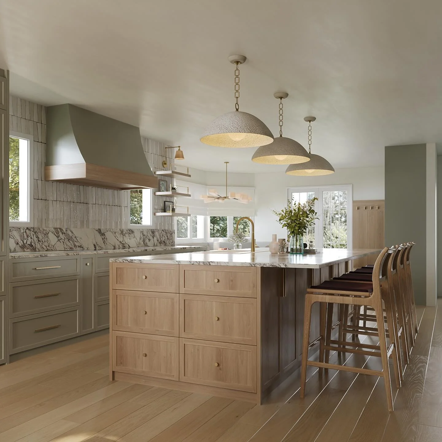 Contemporary Oak and Sage Palette with Marble Highlights (Barndo Kitchen Ideas)