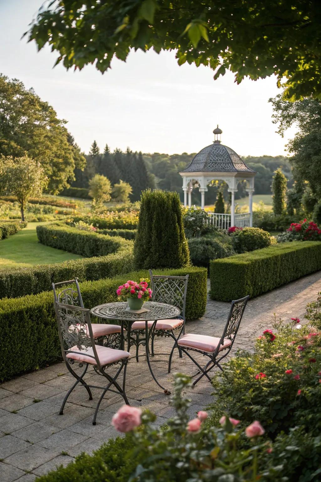 Outdoor living areas make the garden a welcoming extension of the home.