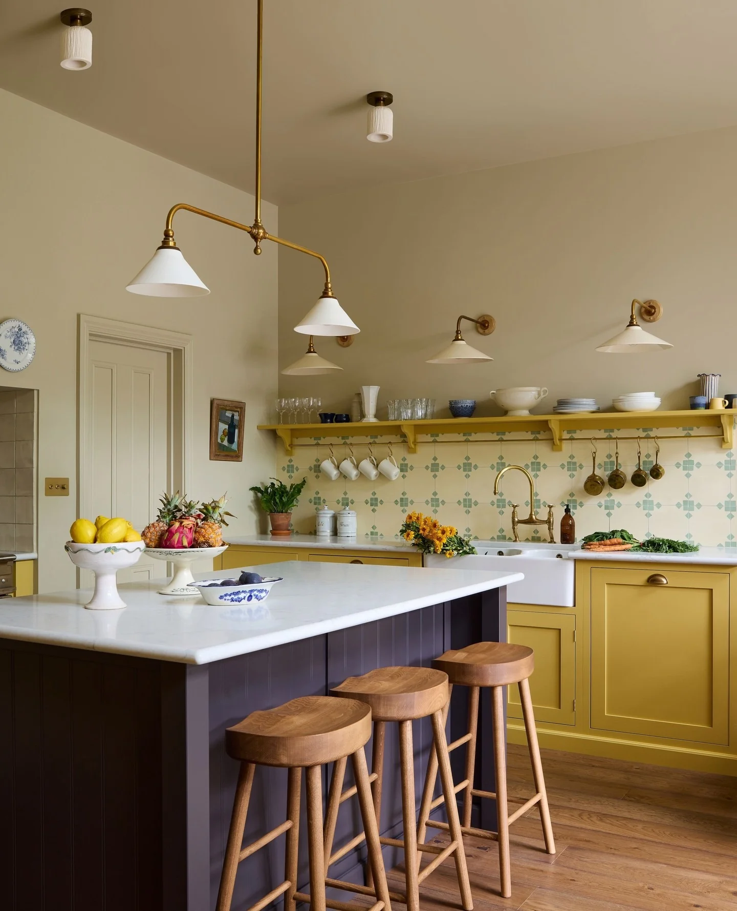 Classic Heritage: Mustard Yellow with Walnut and Marble (Yellow Kitchen Ideas)