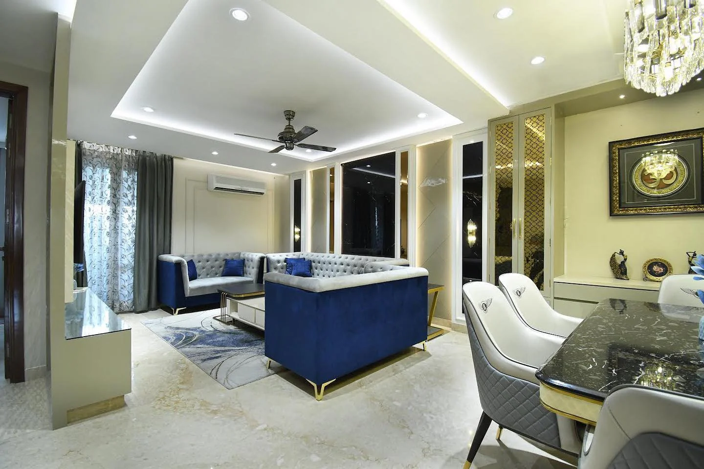 Elegant Contrast with Royal Blue and Greyscale Neutrals