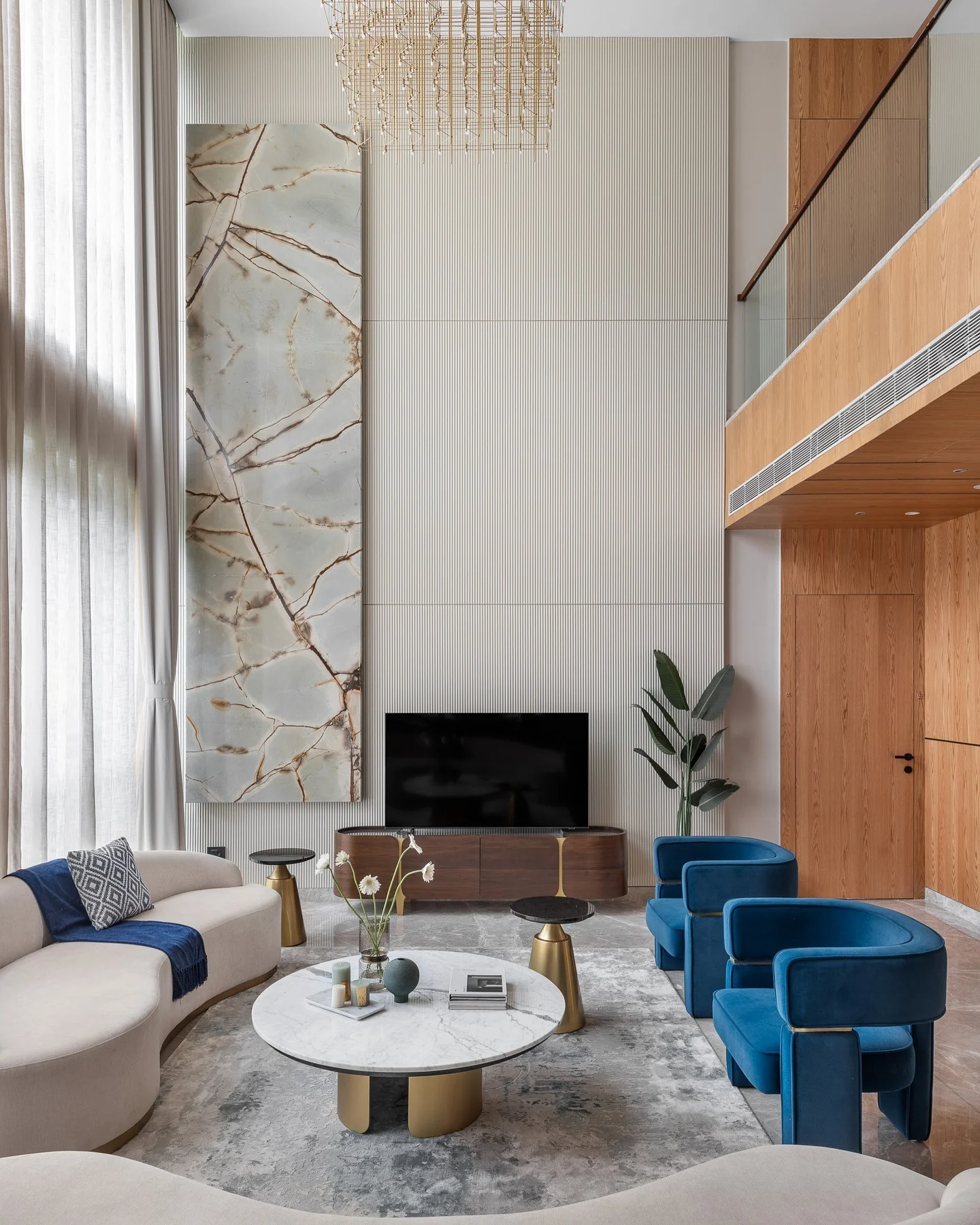 Grand Elegance with High Ceilings and Blue Velvet